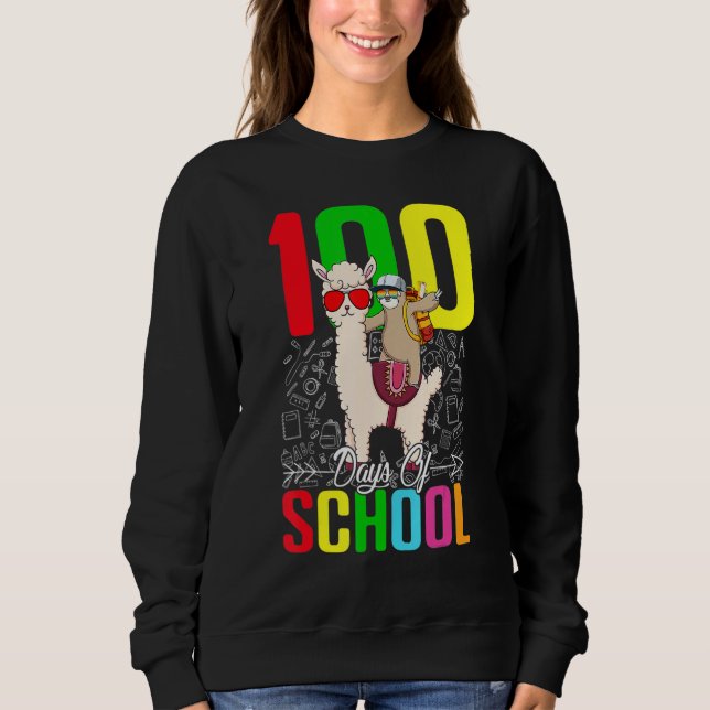 Faultier Lama 100 Schultag für Lehrer Schüler  Sweatshirt (Vorderseite)