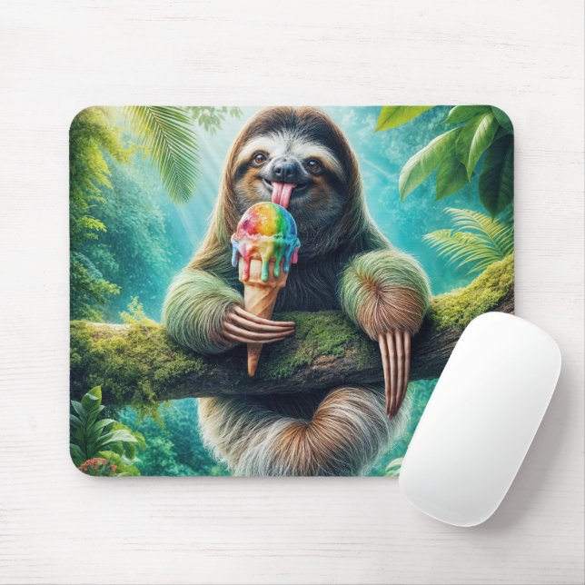 Faultier Licking a Rainbow Ice Creme Cone Mousepad (Mit Mouse)
