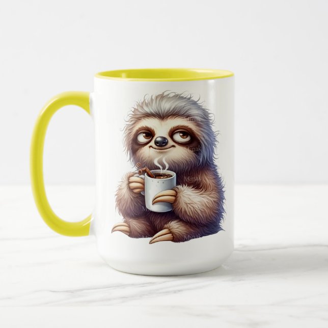 Faultier mit einer Tasse Kaffee (Links)