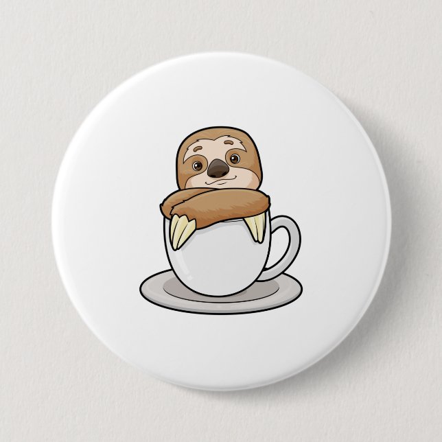 Faultier mit Kaffee-Cup Button (Vorderseite)