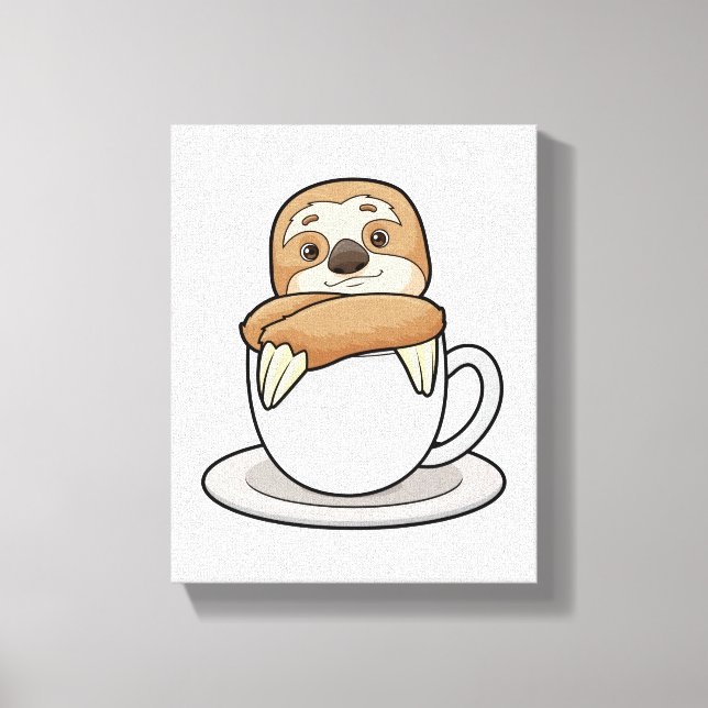 Faultier mit Kaffee-Cup Leinwanddruck (Vorderseite)