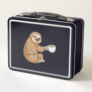 Faultier mit Kaffee-Cup Metall Brotdose