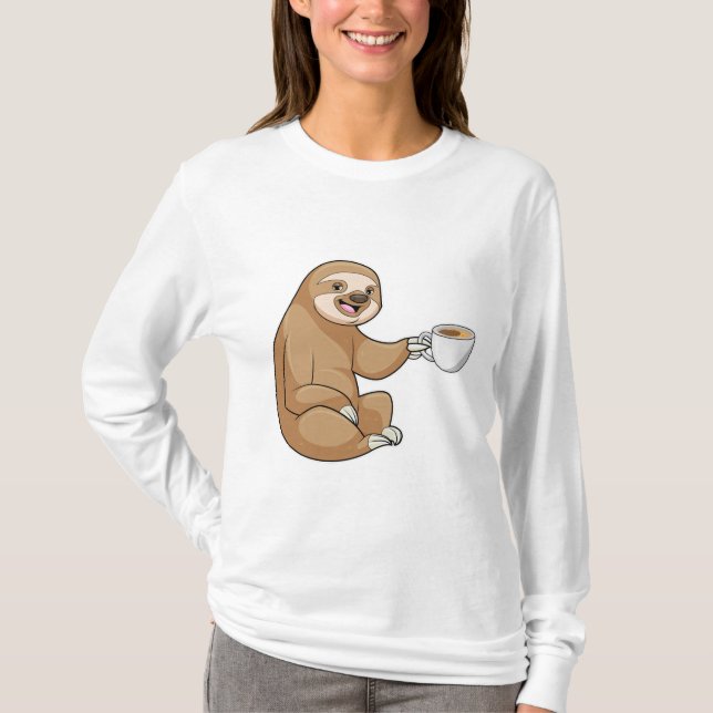Faultier mit Kaffee-Cup T-Shirt (Vorderseite)