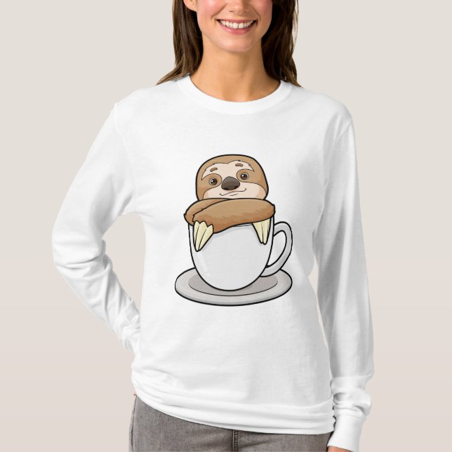 Faultier mit Kaffee-Cup T-Shirt (Vorderseite)