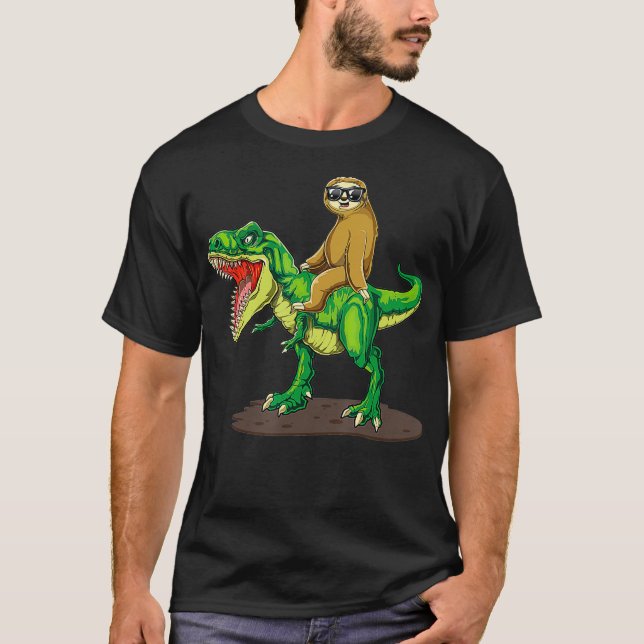 Faultier mit Sonnenbrille auf T rex Dinosaurier T-Shirt (Vorderseite)