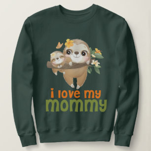 Faultier-Mutter und -Baby hängen an einem Ast, den Sweatshirt