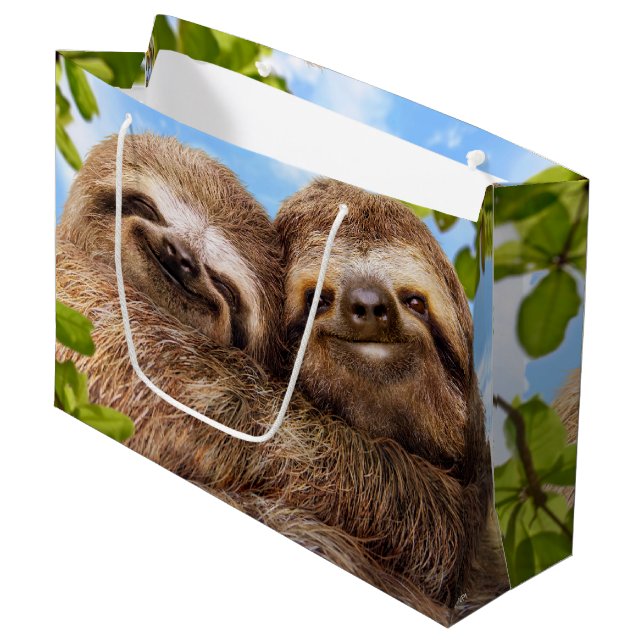 Faultier-Pärchen Große Geschenktüte (Vorderseite Schrägansicht)