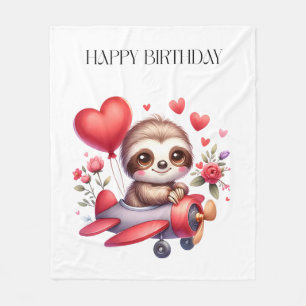 Faultier-Pilot-Geburtstag Fleecedecke