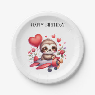 Faultier-Pilot-Geburtstag Pappteller
