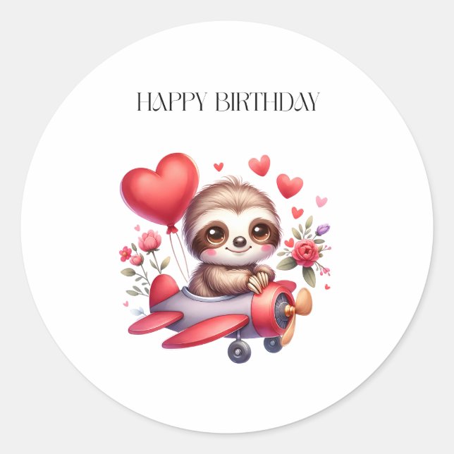 Faultier-Pilot-Geburtstag Runder Aufkleber (Vorderseite)