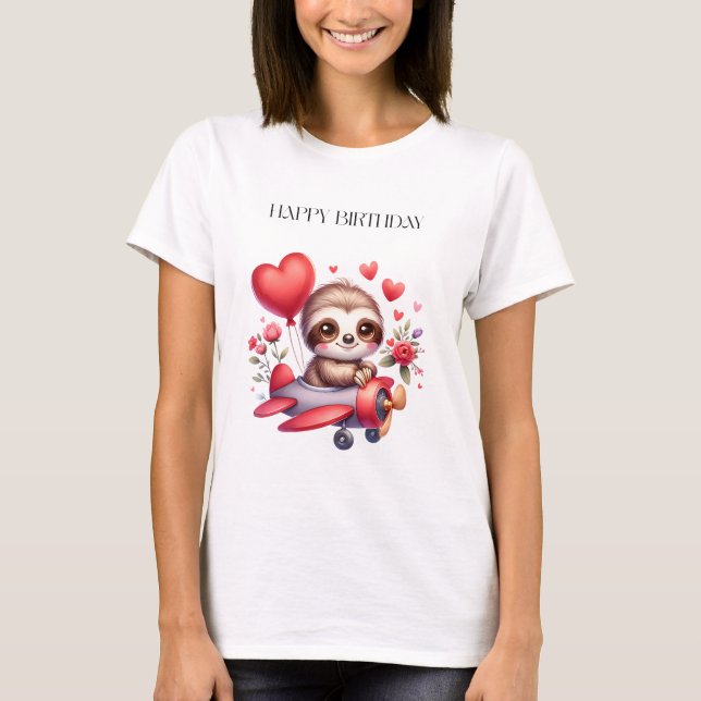 Faultier-Pilot-Geburtstag T-Shirt (Vorderseite)