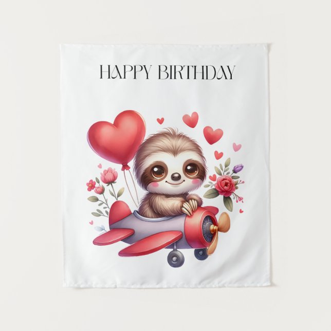 Faultier-Pilot-Geburtstag Wandteppich (Vorderseite)