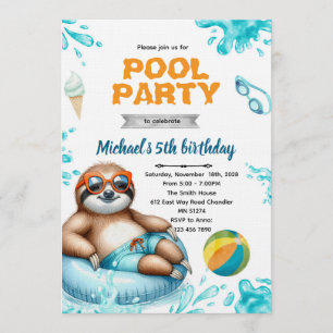 Faultier-Poolparty-Geburtstagseinladung Einladung
