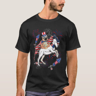 Faultier Reitendes Pferd Amerikanische Flagge Feue T-Shirt