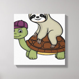Faultier reitet auf einer Schildkröte Classic T-Sh Leinwanddruck