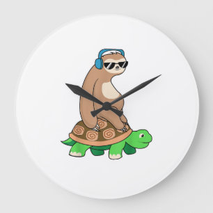 Faultier Reitet Schildkröte - Faules Faultier T-Sh Große Wanduhr