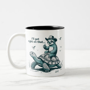 Faultier Reitet Schildkröte Humor Ich Werde Mich D Zweifarbige Tasse