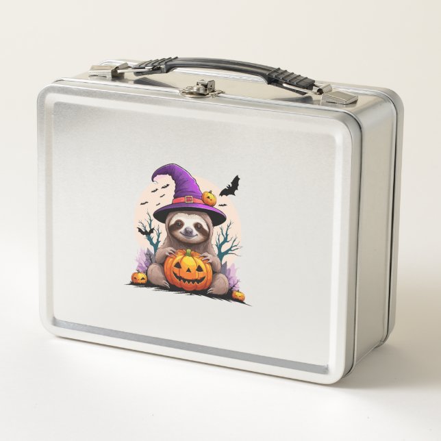 Faultier Rosa Hut Halloween Metall Brotdose (Vorderseite)
