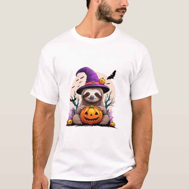 Faultier Rosa Hut Halloween T-Shirt (Vorderseite)