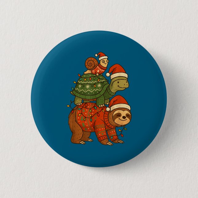 Faultier Schildkröte Schnecke Weihnachten Xmas  Button (Vorderseite)