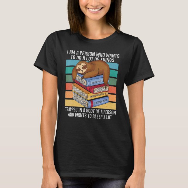 Faultier Schlaf Bücherwurm Bücher Nerd Faultier Fa T-Shirt (Vorderseite)
