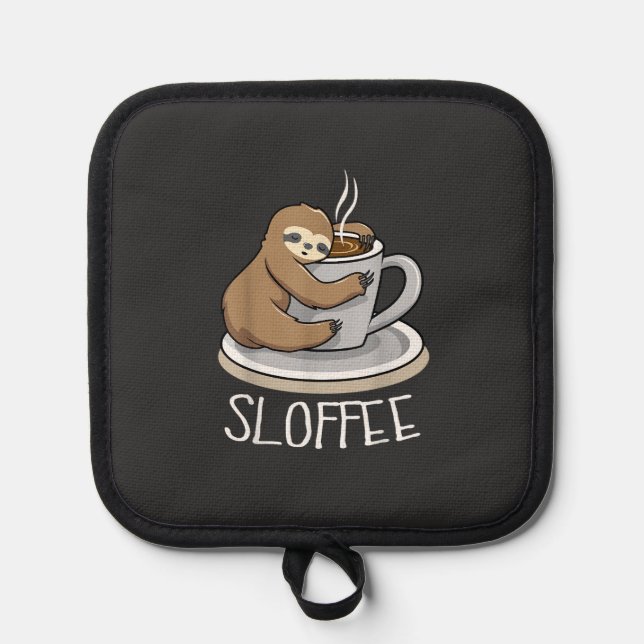 Faultier schläft bei einer Tasse Kaffee Lustiges F Topflappen (Vorderseite)