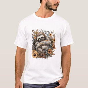 Faultier Schläft Blumen Faules Faultier Schlummert T-Shirt