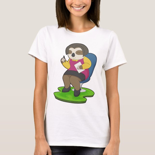 Faultier Sekretär Papier Büro T-Shirt (Vorderseite)