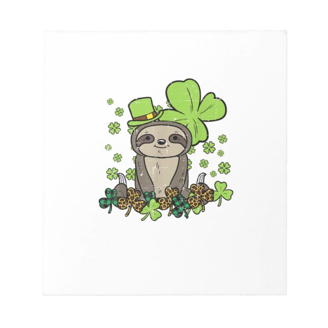 Faultier Shamrock Kariert Leopard St Patricks Day  Notizblock (Vorderseite)