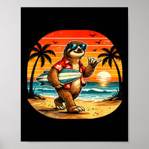 Faultier Surfer Hawaii Welle Surfen Strand Poster