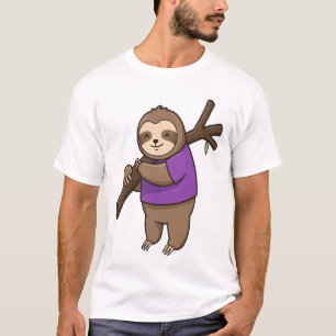 Faultier umarmt Baumzweig mit Lila T-Shirt