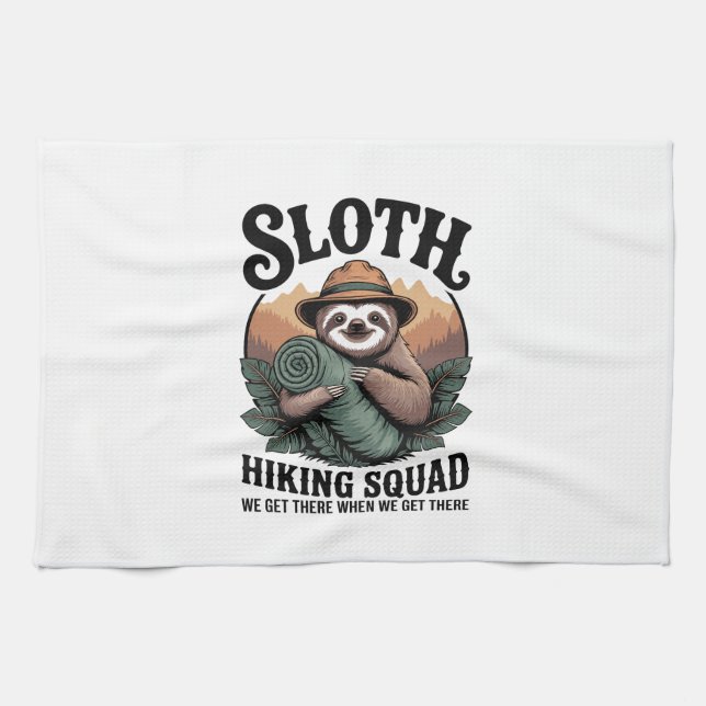 Faultier-Wandergruppe Lustiges Camping Geschirrtuch (Horizontal)