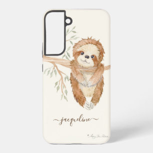 Faultier Wasserfarbe Boho Baum Laub Schrift Name Samsung Galaxy Hülle