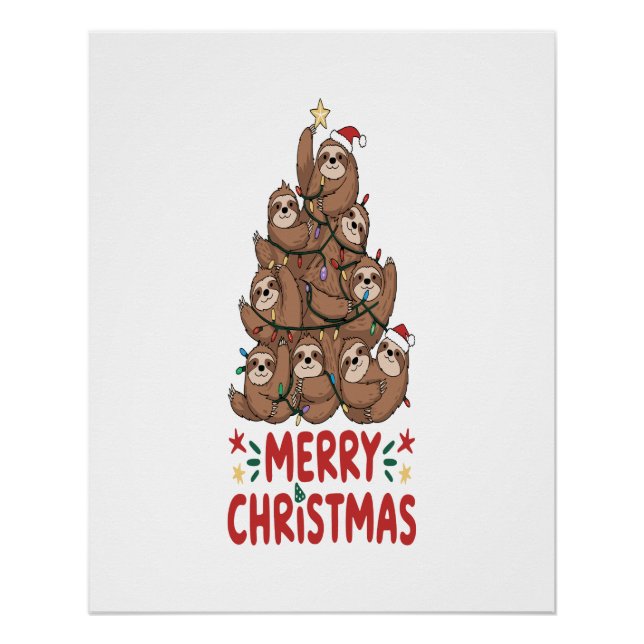 Faultier-Weihnachtsbaum Frohe Feiertage Poster (Vorderseite)