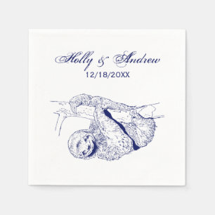 Faultier-Zeichnung Lithographie #1 Blau Serviette