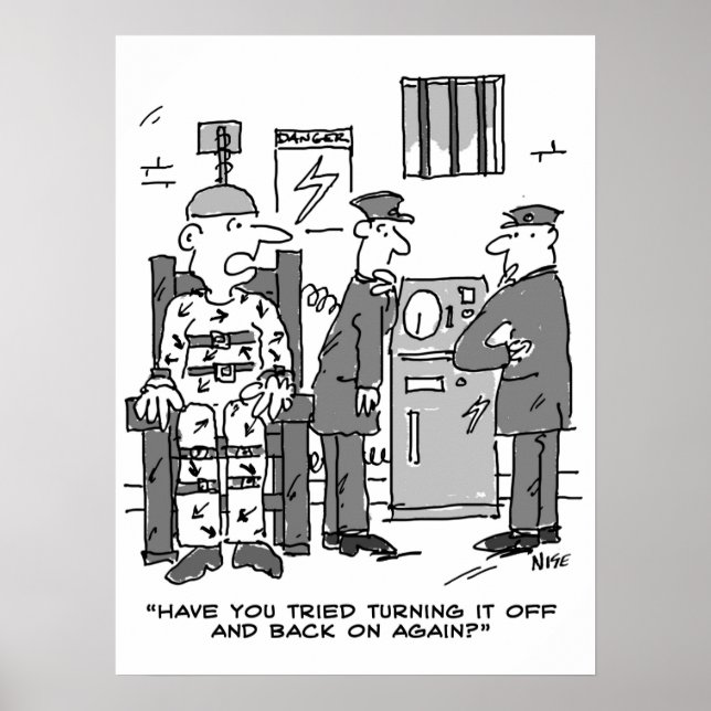 Faulty Electric Chair Cartoon - Funny Poster (Vorne)