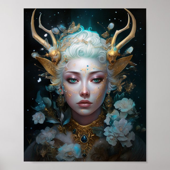 Faun Elf Woman Fantasy Art Poster (Vorne)