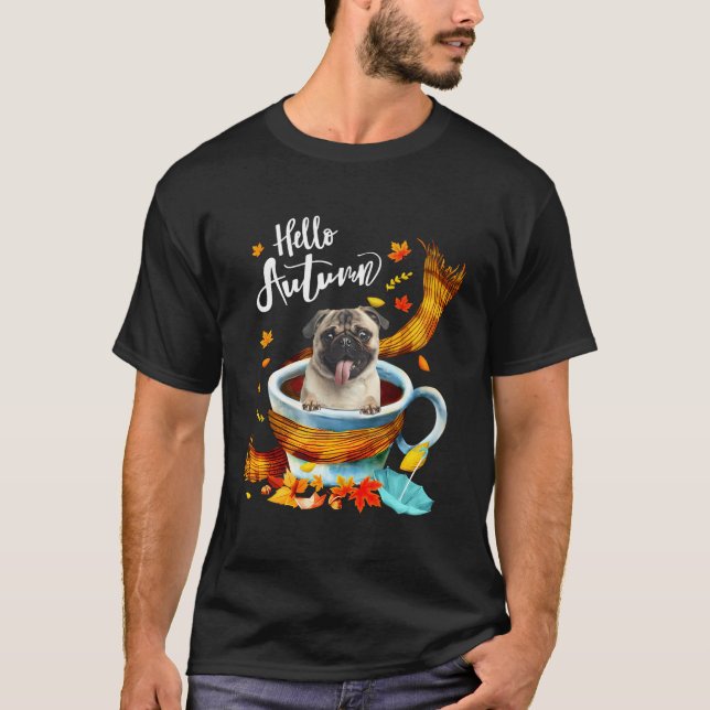 Fauna Mops Dog Herbstkaffee Hallo Herbst Herbst Le T-Shirt (Vorderseite)