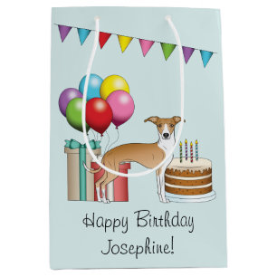 Fauna und White Italian Greyhound farbenfrohe Gebu Mittlere Geschenktüte