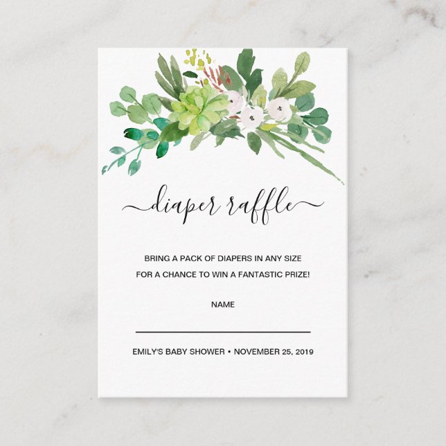 FAUNA WATERCOLOR BABY SHOWER DIAPER RAFFLE TICKET BEGLEITKARTE (Vorderseite)