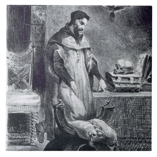 Faust in seiner Studie, von Goethes Faust, 1828, Fliese (Vorderseite)