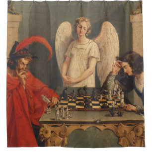 Faust und Mephistophelen Schach spielen Duschvorhang