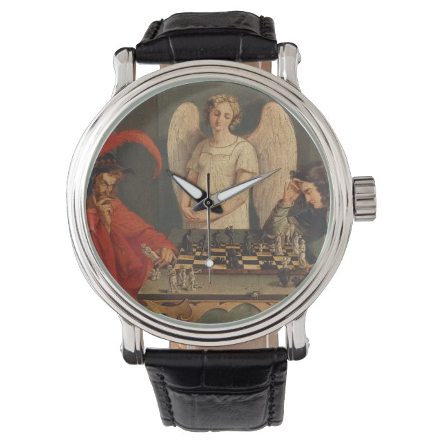 Faust und Mephistophelen Schachspielen Armbanduhr (Vorderseite)