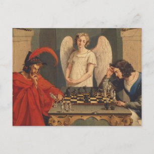 Faust und Mephistophelen Schachspielen Postkarte