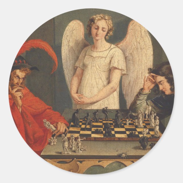 Faust und Mephistophelen Schachspielen Runder Aufkleber (Vorderseite)