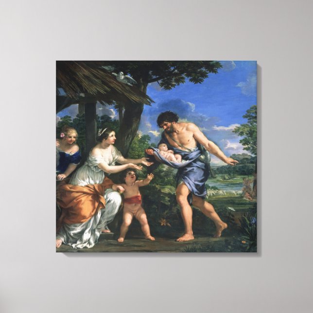 Faustulus betraut Romulus und Remus Leinwanddruck (Vorderseite)
