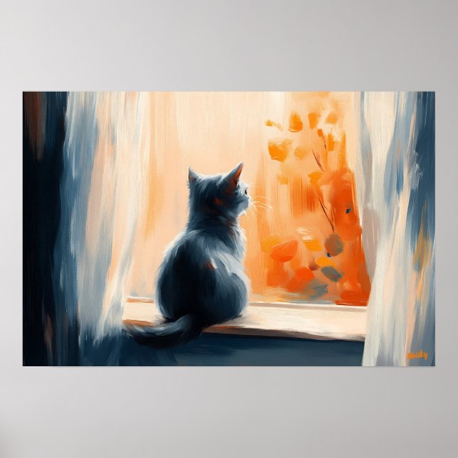 Fauvist Cat by the Window - individuell anpassbare Poster (Vorne)