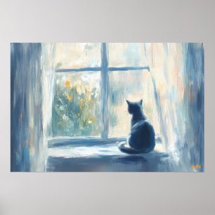 Fauvist Cat in Sunlit Window - individuell einstel Poster