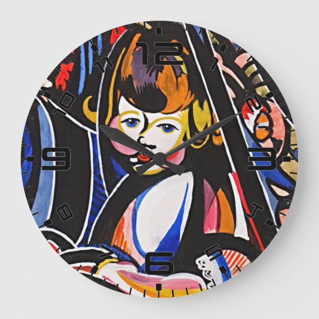 Fauvist Child Modern Art Wall Clock Große Wanduhr (Vorderseite)