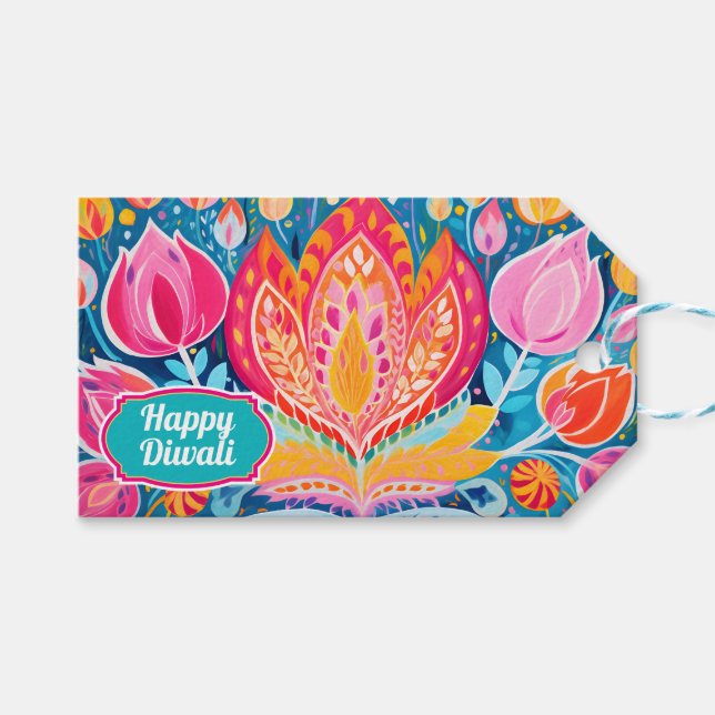 Fauvist Diwali Grüße Geschenkanhänger (Vorderseite (Horizontal))